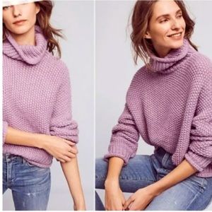 Anthropologie Moth Oversized Chunky Abella Turtleneck Wool Blend Sweater SZ M